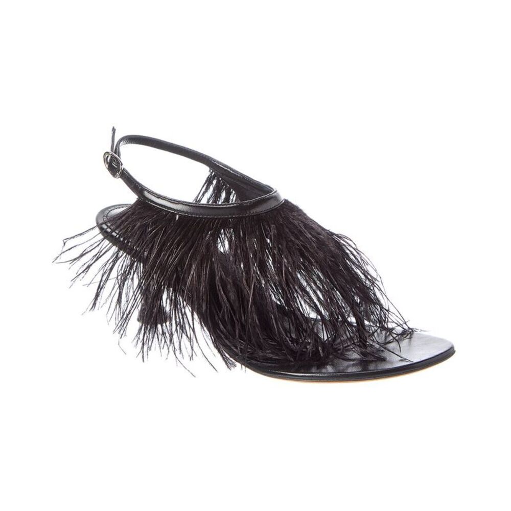 Proenza Schouler Tee Feather Leather Sandal, Black